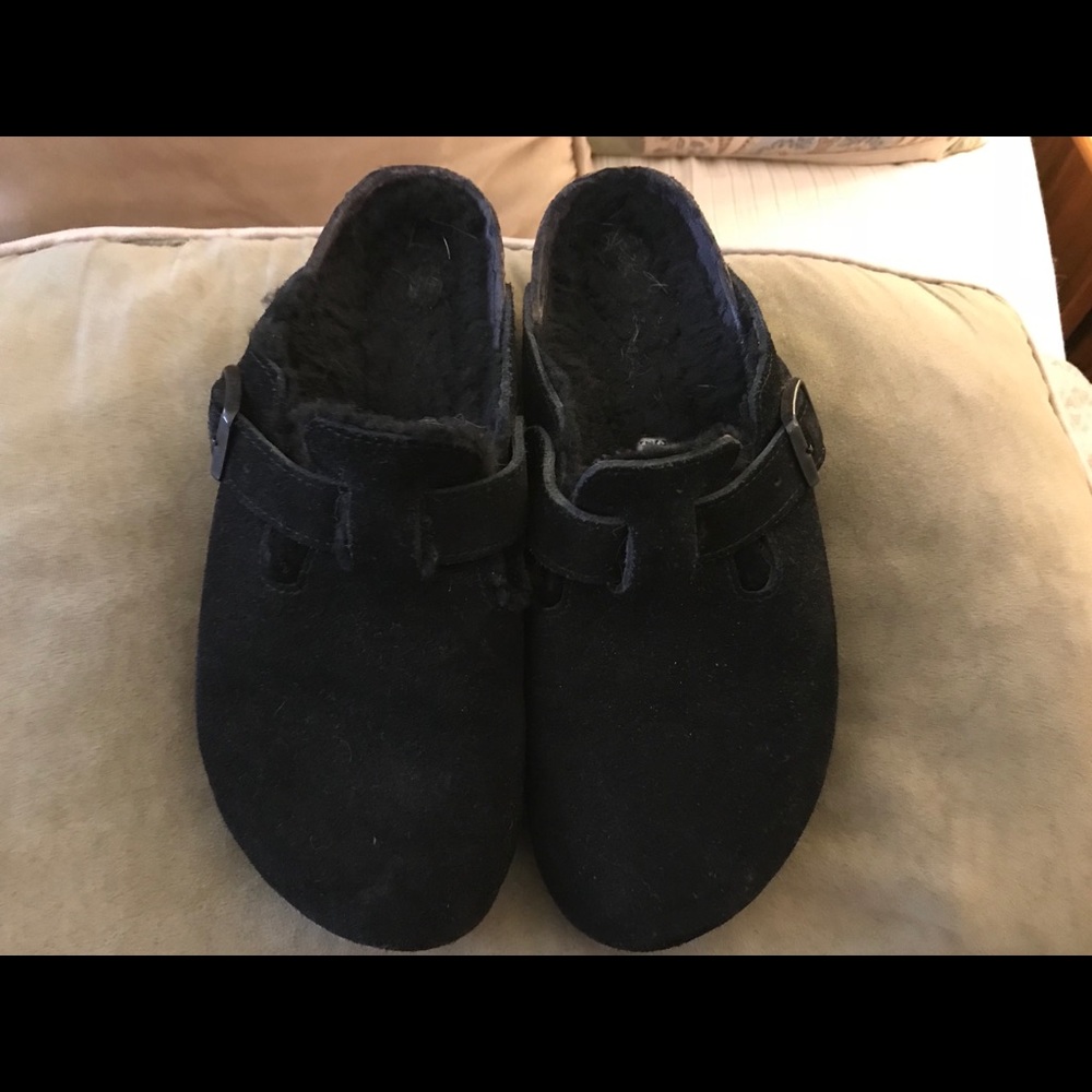 Size 38 N black suede fleece lined Birkenstocks